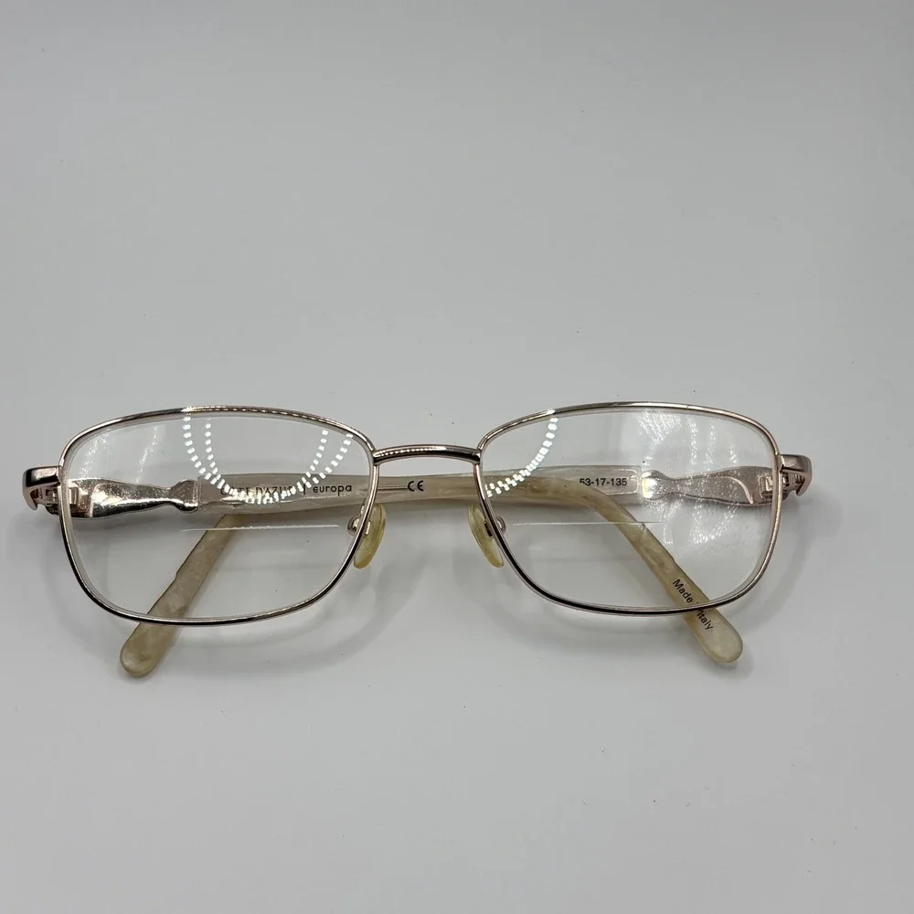 Vintage Librarian Eyeglasses Côte d'Azur‎ 53-17-135 Gold Metal Rhinestone Italy